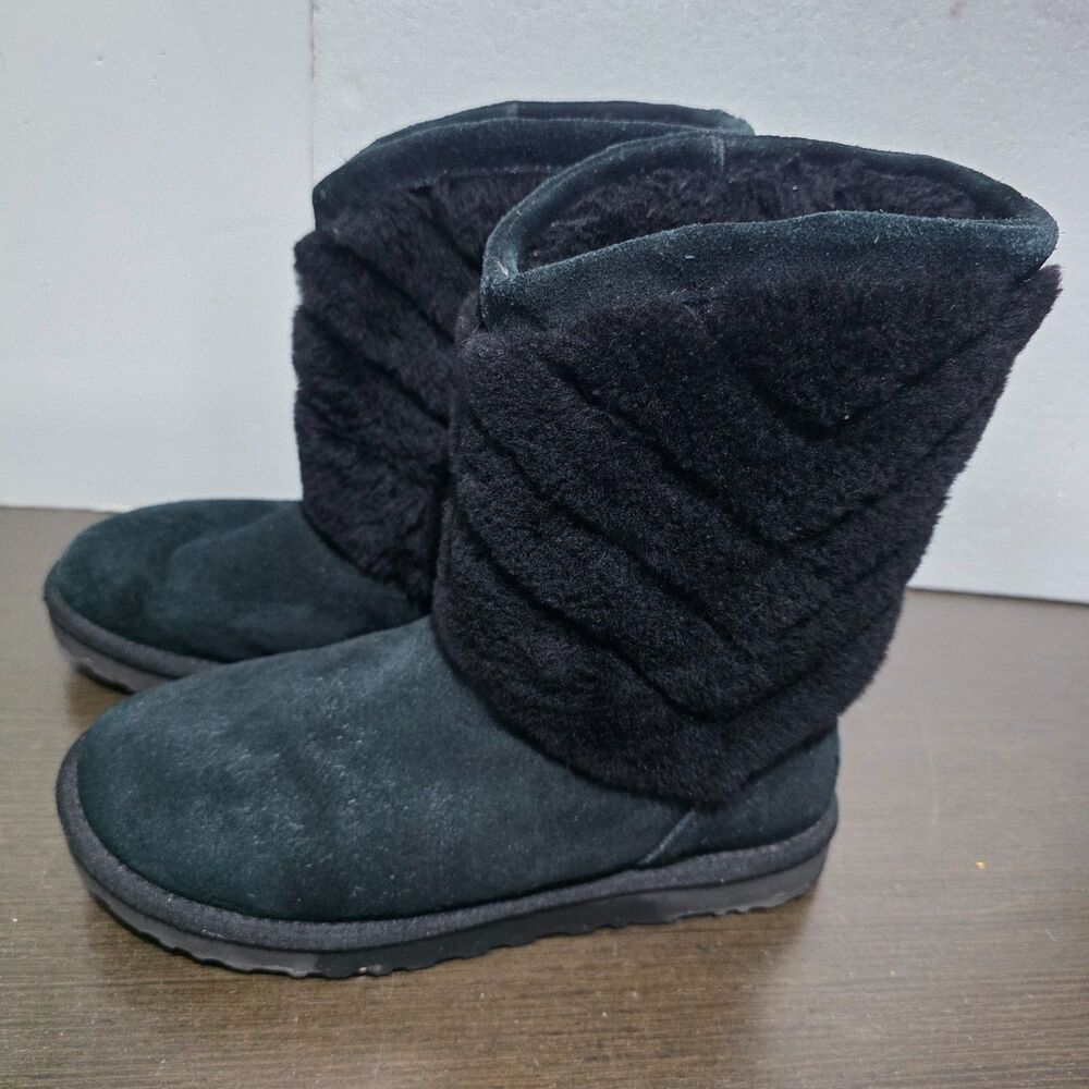 UGG Tania Black Suede Sheepskin Women's Mid Calf Boots 8